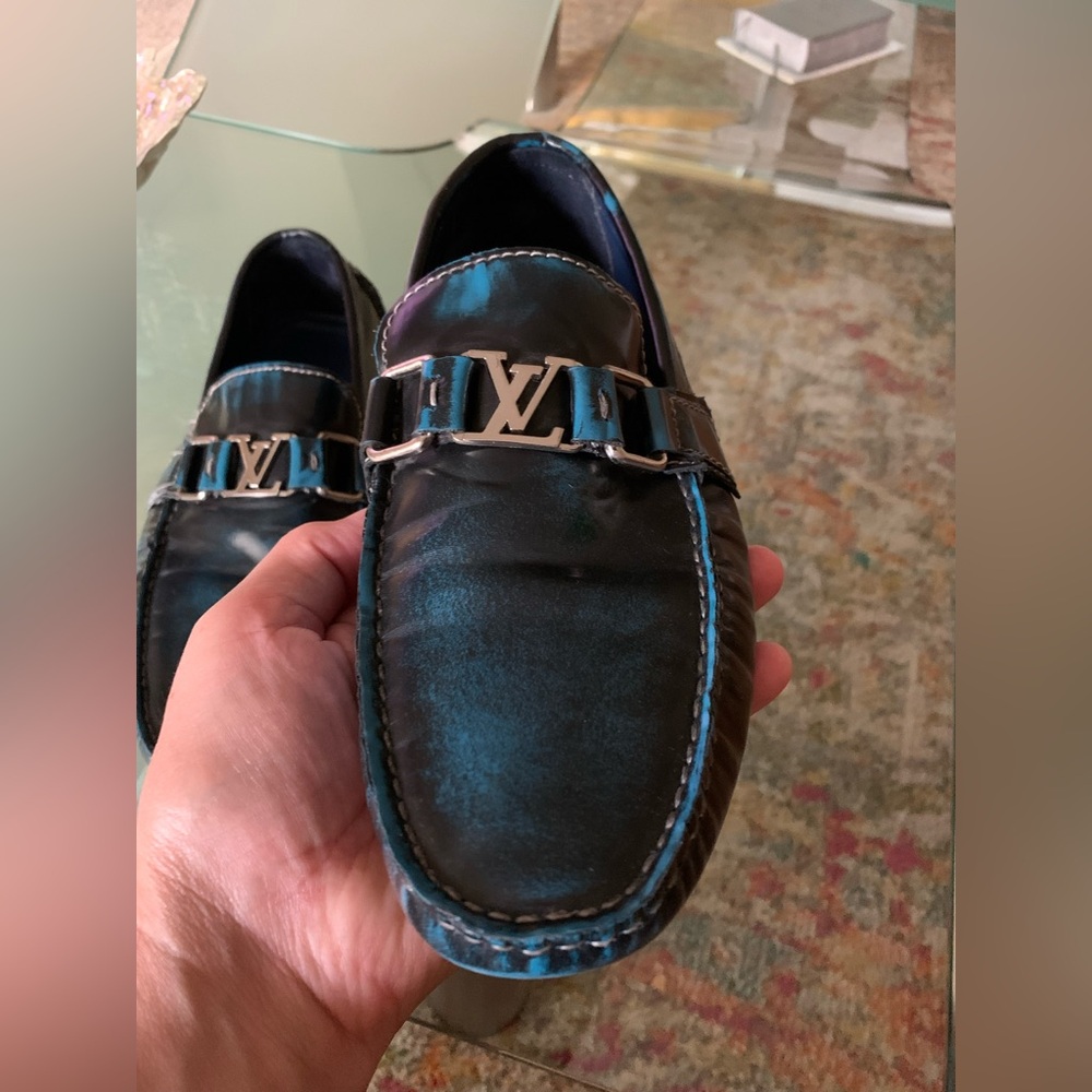 Louis Vuitton Men's Black and Teal Loafers
